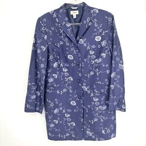 Talbots‎ Floral Jacket Silk Embroidery Blue Size 12 Fairy Feminine